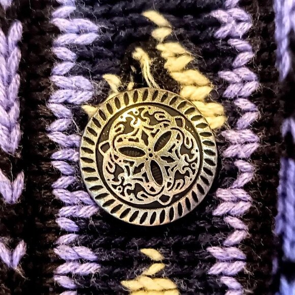 Vintage L.L. Bean Purple Cotton Nordic Snowflake Fair Isle Cardigan - Picture 3 of 5